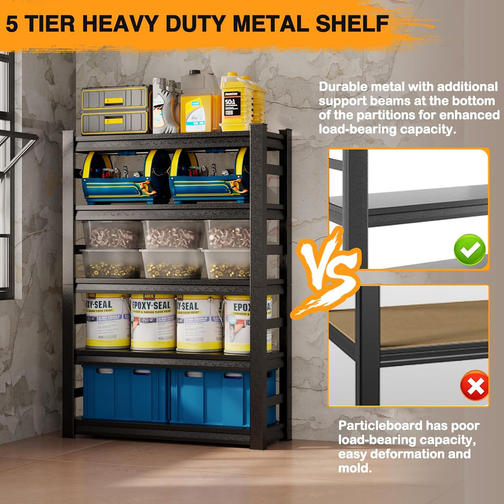 5 Tier Heavy Duty Garage Shelving, Adjustable Metal Storage Rack, 31.5" W x 15.7" D x 63" H K6219