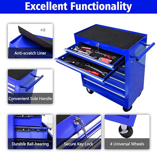5-Drawer Rolling Tool Chest with Brake Casters, Black E95317