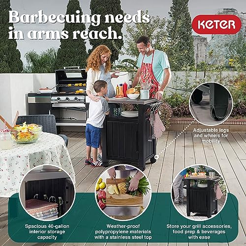 Keter Outdoor Rolling Table Cart with Wheels, Dark Brown V22486