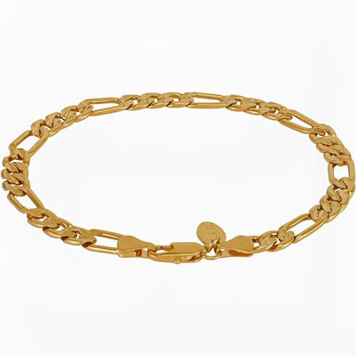 LIFETIME JEWELRY Swiss Diamond Cut Figaro Bracelet 24k Gold Plated U91525