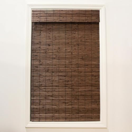Radiance Cordless Bamboo Roman Shades for Windows - Flatstick Bamboo Blinds for Semi-Private Light Control - Easy to Lift & Fold Up Window Shades - Driftwood - 28.5 in. W x 64 in. L - (2216604E)