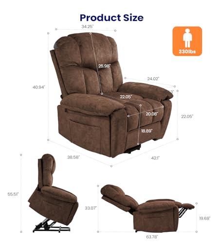 Power Lift Recliner Chair for Elderly with Massage and Cup Holders, Grey O20756