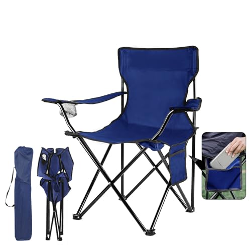 Portable Folding Camping Chair with Carrying Bag,Outdoor Portable Chair for Foldable Lawn Chair,Outdoor Camp Chair with Cup Holder&Side Bag for Fishing Outside Sports (A-Side Pocket-Blue)
