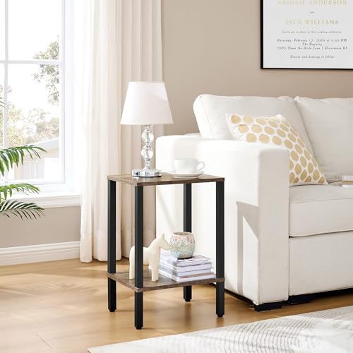 Rustic Brown 2-Tier Narrow End Table with Storage Shelf S446