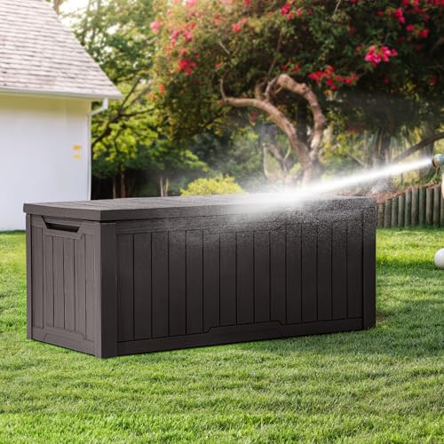 YITAHOME Outdoor Storage Box with Cushion, 120 Gallon, Lockable, Light Brown O374