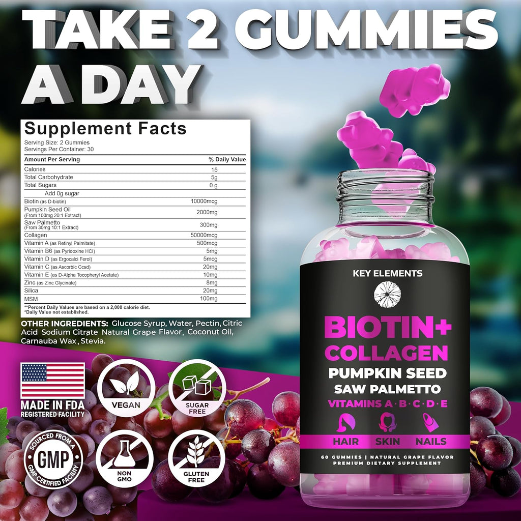 Hair Skin and Nails Biotin & Collagen Gummies with Vitamins A B6 C D E S803622