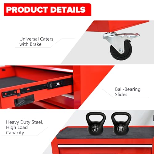 5-Drawer Rolling Tool Cart with Wheels, Black V51953