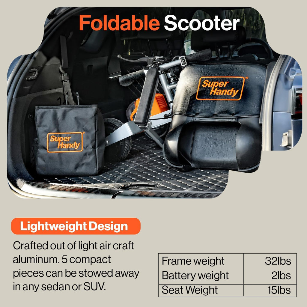 SuperHandy Passport Plus Mobility Scooter Foldable 3 Wheel with GoRise FS Electric Floor to Stand Lift P7383