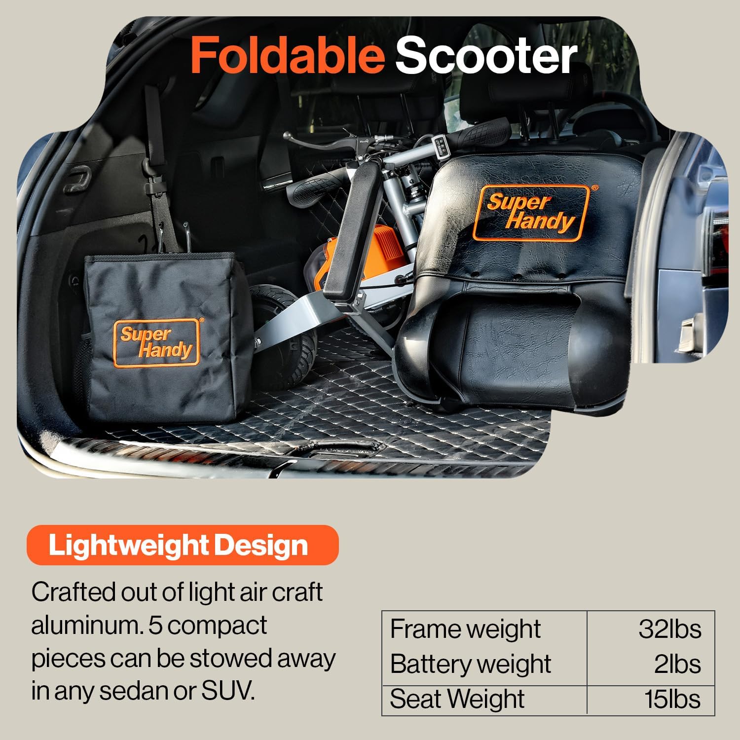 SuperHandy Passport Plus Mobility Scooter Foldable 3 Wheel with GoRise FS Electric Floor to Stand Lift P7383