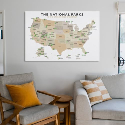 National Parks Map of America Canvas Wall Art Poster 16x24in Unframed W933802