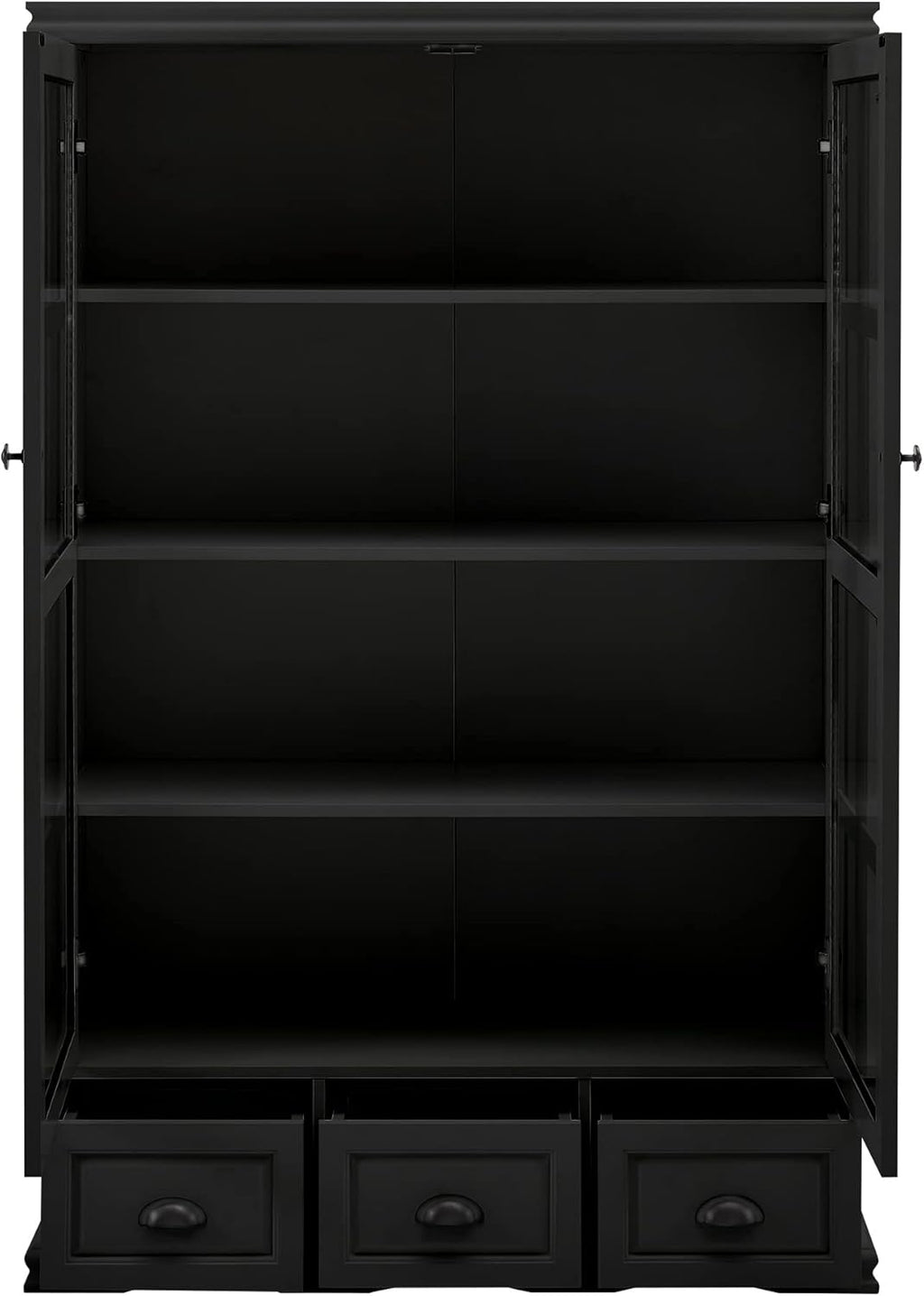 Black Storage Cabinet with Tempered Glass Doors and Drawers G2098