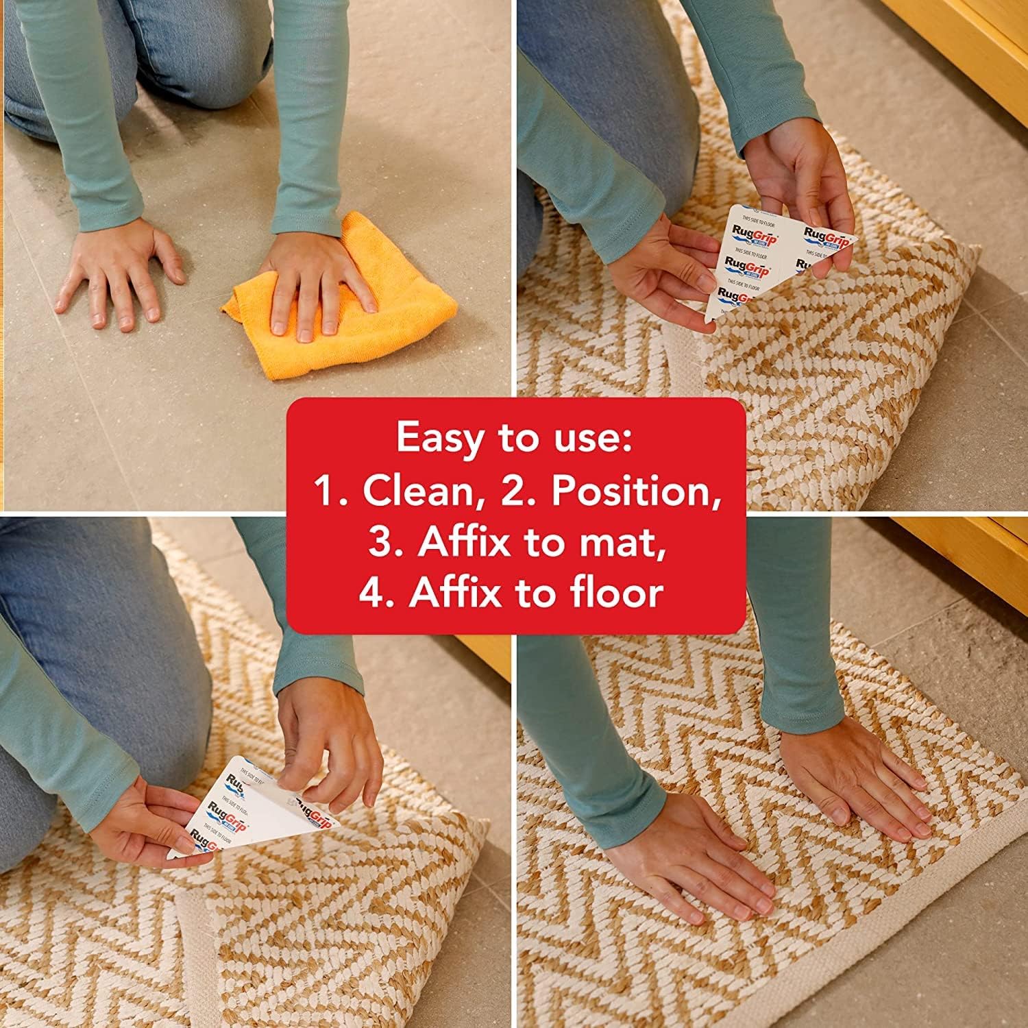 Rug Grip No Curl Anti-Curling Corner Tabs for Area Rugs and Runners, 4 Pieces A233332