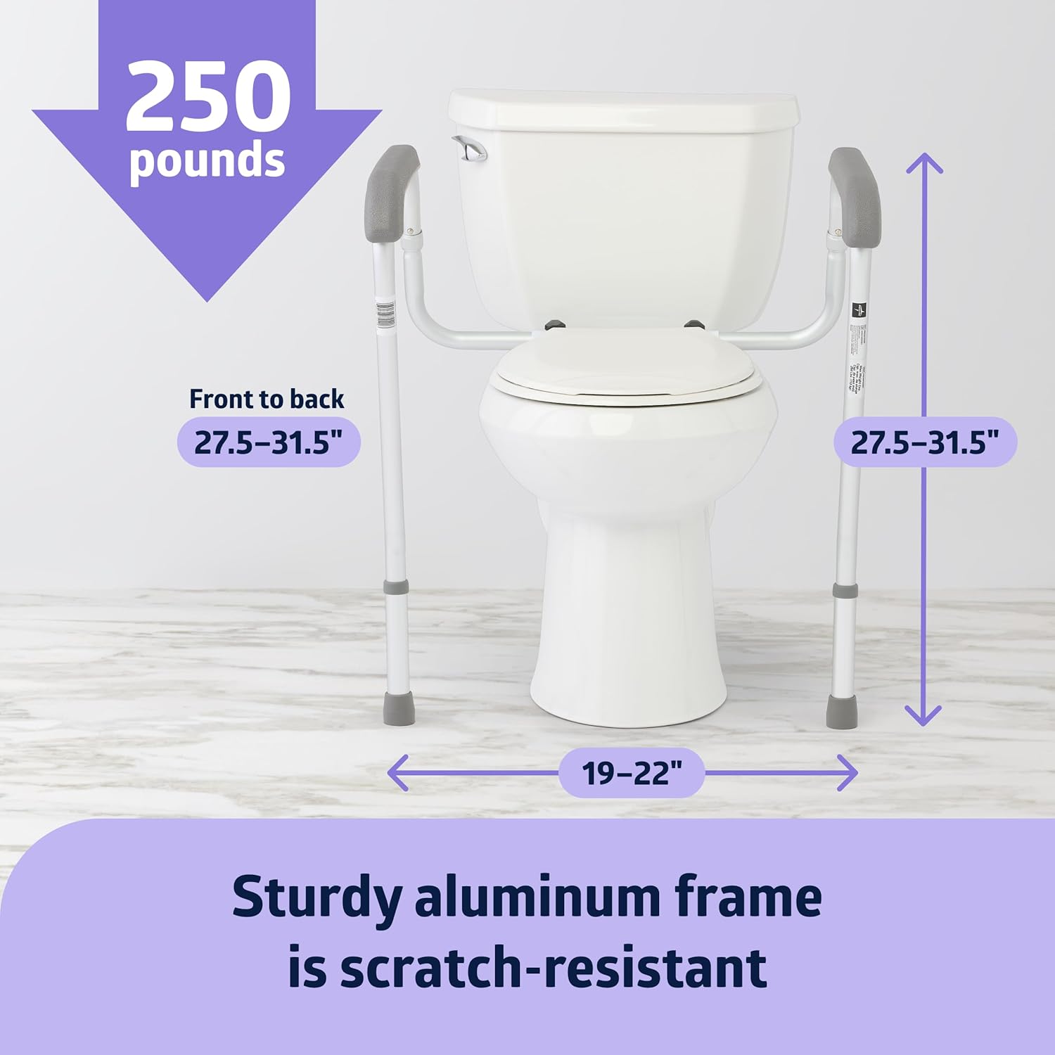 Medline Toilet Safety Rail for Seniors, Height Adjustable Bathroom Assist Frame with Armrests P937