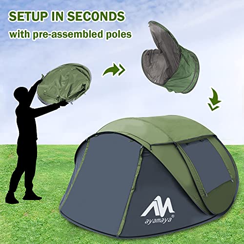 4 Person Pop Up Tent for Camping - AYAMAYA Waterproof Instant Family Tent with Skylight and Removable Rainfly I990