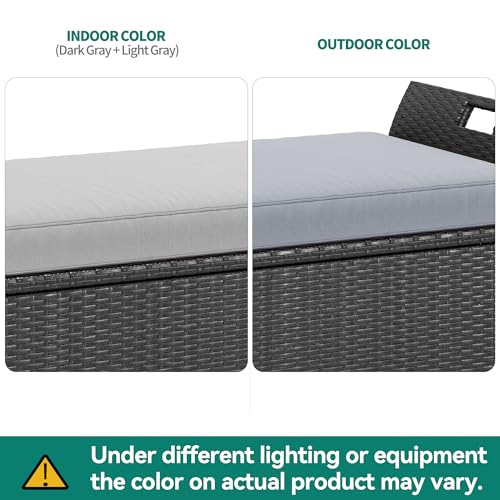 YITAHOME 90 Gallon Outdoor Wicker Storage Bench with Cushion, Black & Beige K940826