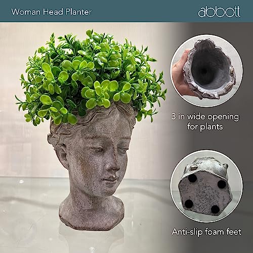 Abbott Collection Goddess Head Planter Extra Small Cement Pot for Indoor Outdoor Flowers Succulents Grey H82684