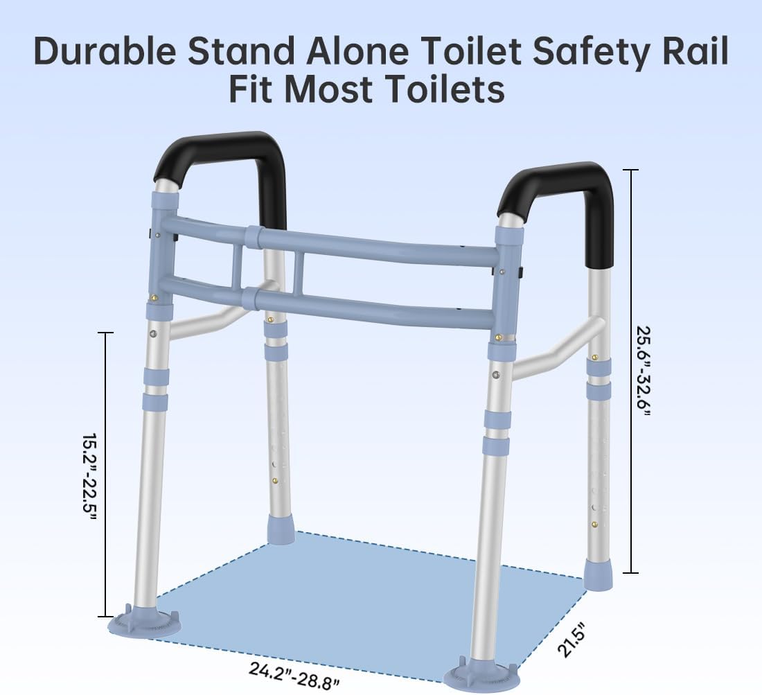 Delog Stand Alone Toilet Safety Rail, Adjustable Folding Handrails for Elderly V3104
