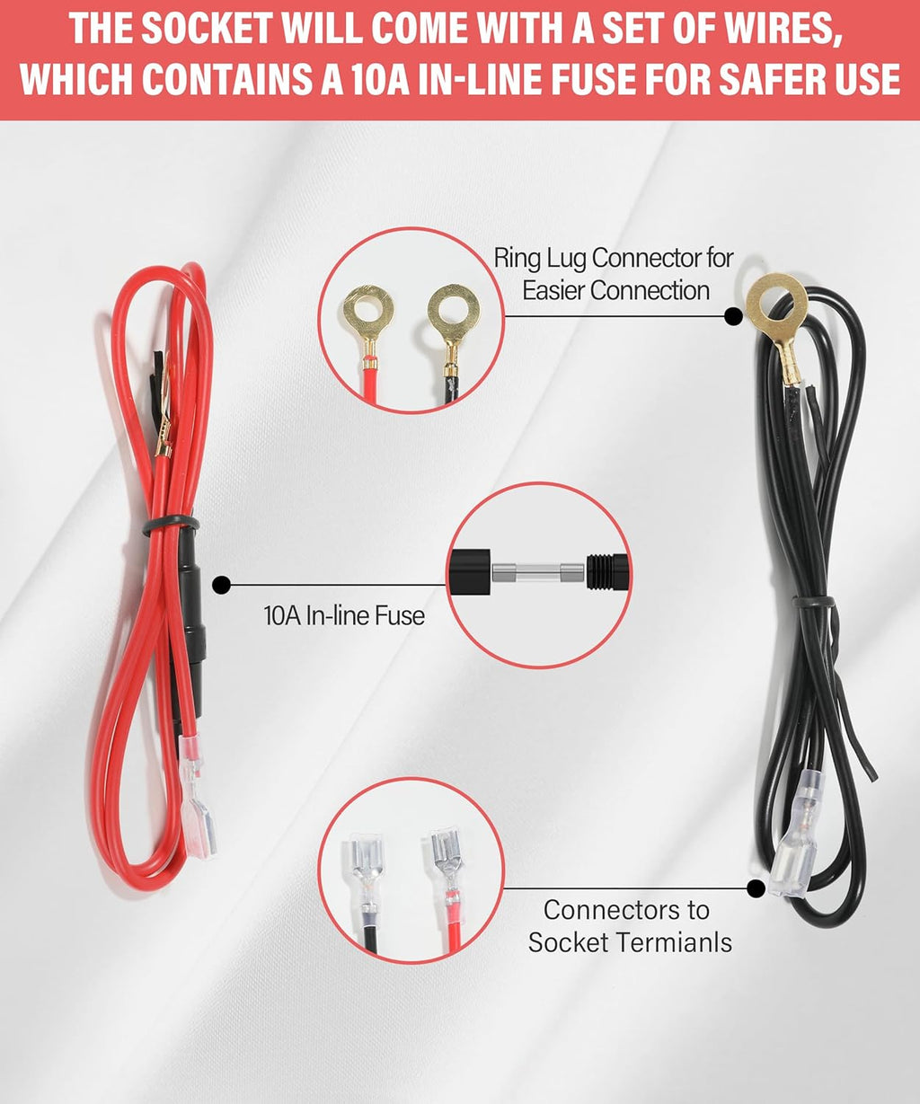 Car Cigarette Lighter with Cable, 12V Socket with Eject Button J532
