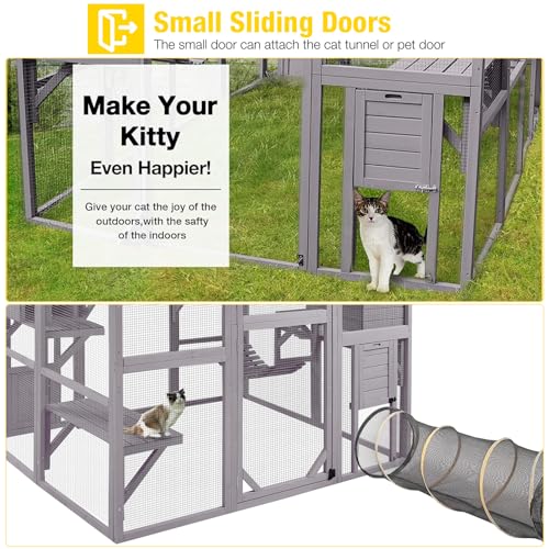 Aivituvin Cat House Outdoor Catio with Large Door, Wooden Cat Cage Indoor Playpen, 70 Inch I919236