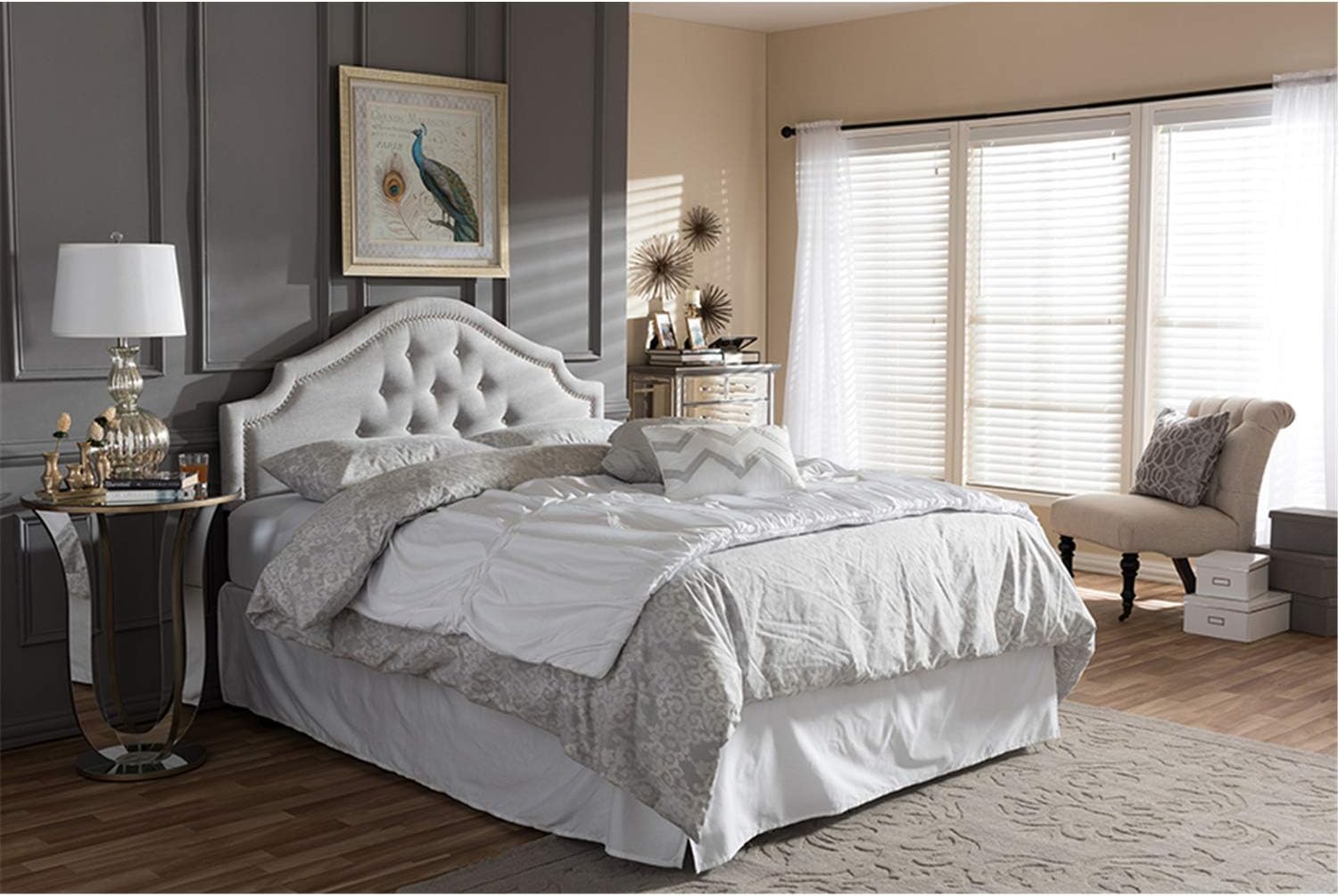 Baxton Studio Cora Upholstered Full Headboard, Grayish Beige V10626