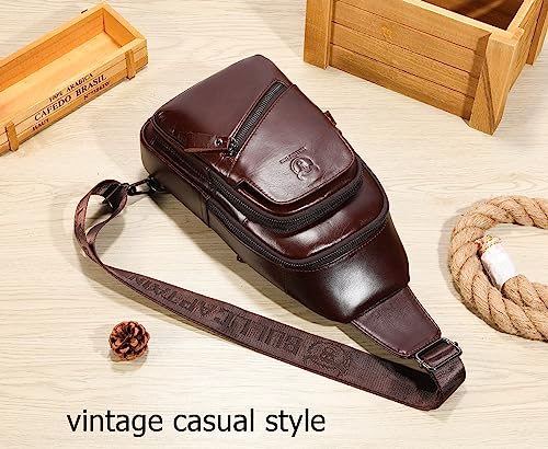 BULLCAPTAIN Leather Sling Chest Bag for Men with USB Charging Port P703