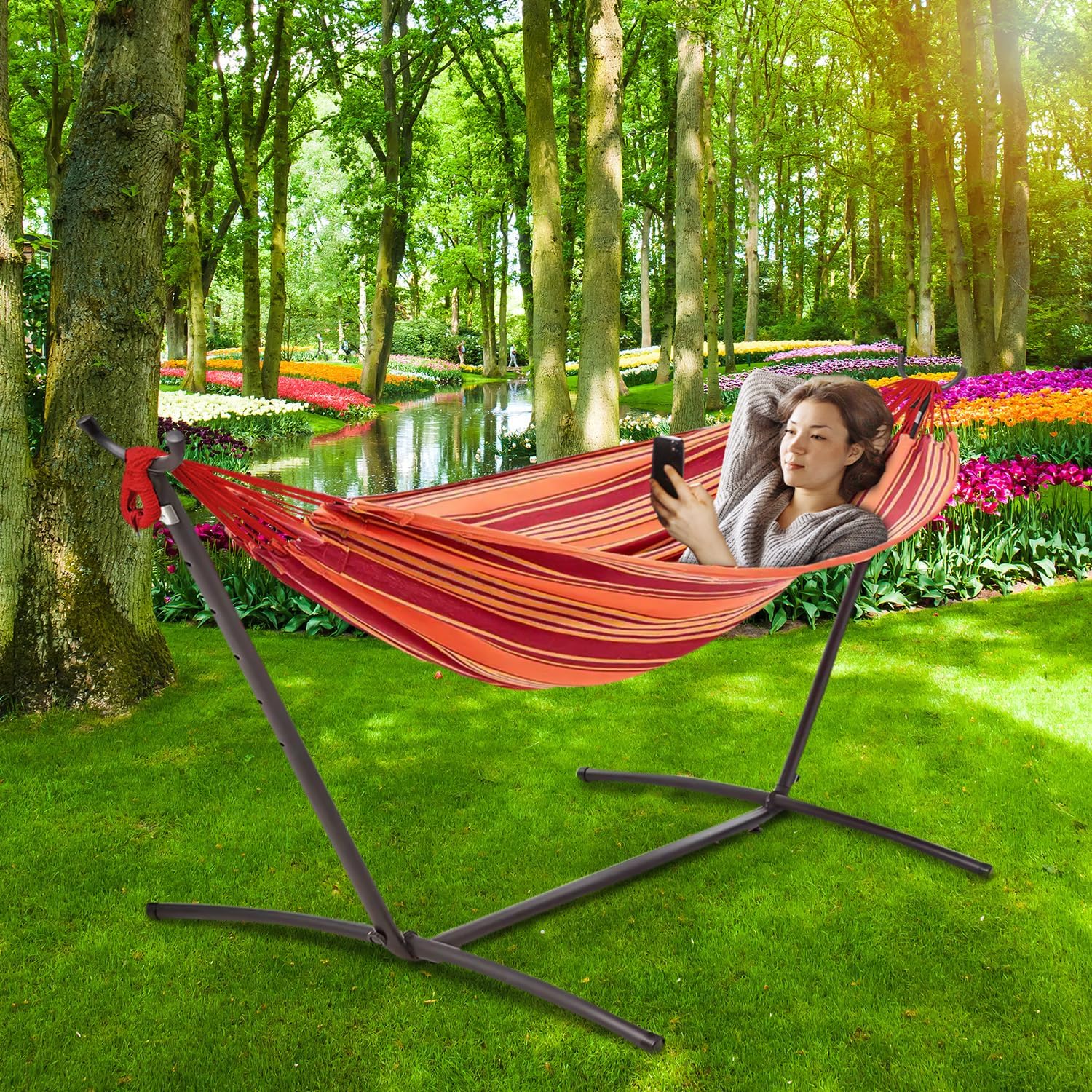 Heavy Duty Steel Hammock Stand with Carrying Bag, 400lbs Capacity W3188