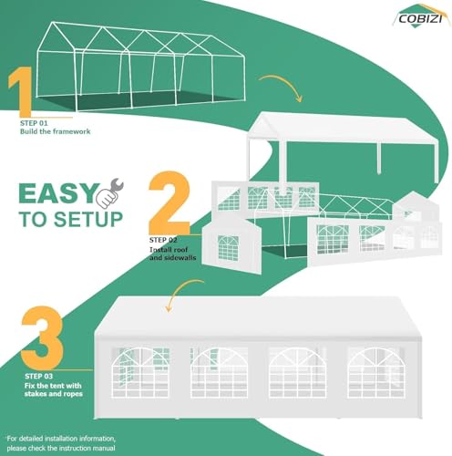 COBIZI 20x40 Party Tent Heavy Duty with Removable Sidewall, White S4012