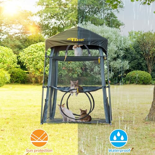 X-Large Catio Outdoor Cat Enclosure and Cat Tower Tent, 3-Tier Portable Foldable, Two Doors Z502328