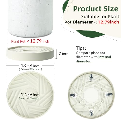 2PCS Round Plant Caddy with Hidden Wheels, Heavy Duty Plant Dolly, Gray, 14 inches J393000