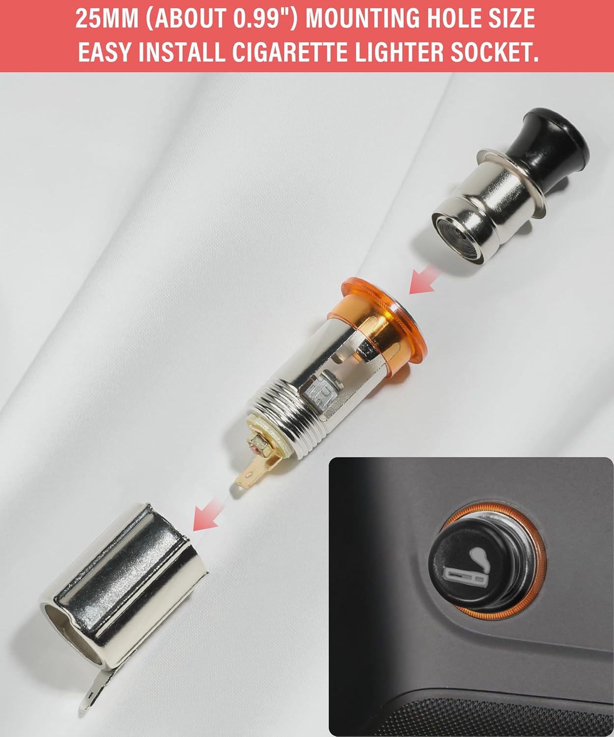 Car Cigarette Lighter with Cable, 12V Socket with Eject Button J532