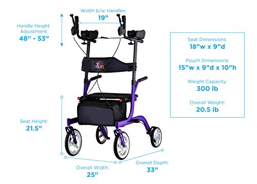 NOVA Phoenix Rise UP Rollator, Upright Walker with Padded Forearm Platform, 10" Wheels, Blue Z57530