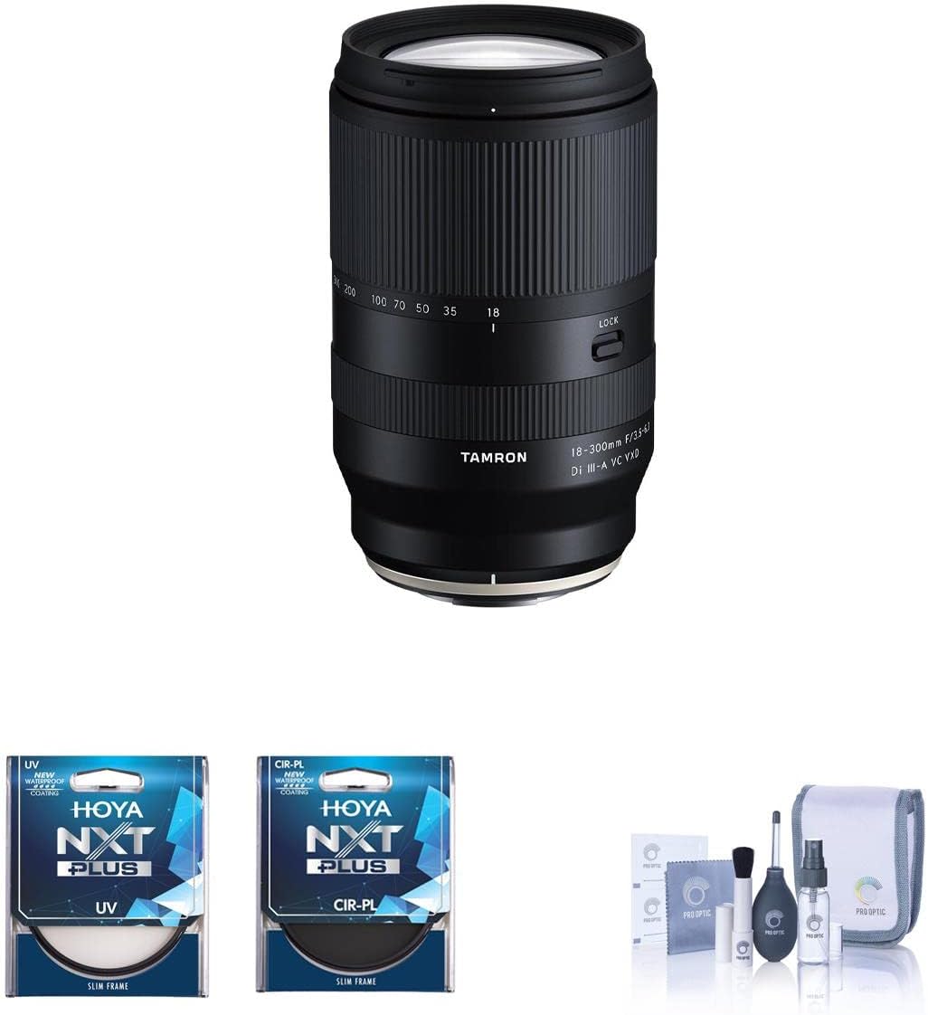 Tamron 18-300mm f/3.5-6.3 Di III-A VC VXD Lens for Fuji X Bundle with 67mm UV and CPL Filters, Cleaning Kit