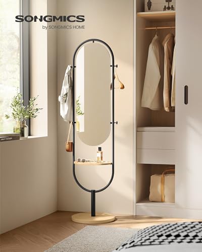SONGMICS Full-Length Floor Mirror, 3-in-1, Standing, Oak Beige and Ink Black G63552