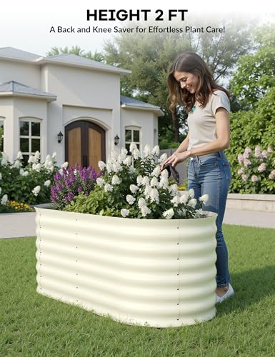 4x2x2Ft Oval Galvanized Steel Raised Garden Bed - Outdoor Metal Planter Box for Vegetables, Flowers, Herbs L43315