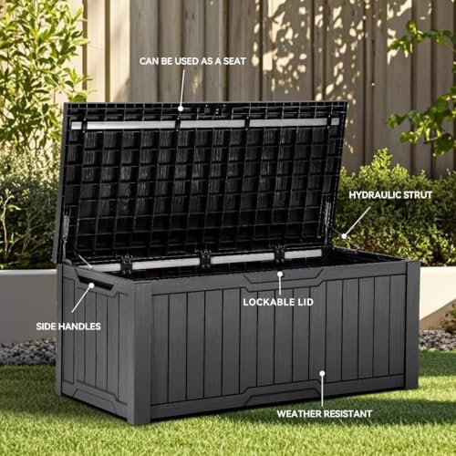 YITAHOME Outdoor Storage Box with Cushion, 120 Gallon, Lockable, Light Brown O374