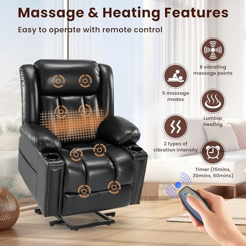 Dual Motor Power Lift Recliner Chair for Elderly with Heat and Massage, Black C981783