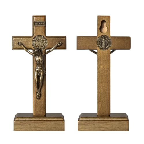 KUXBET Crucifix Cross Catholic 10.7 Inch Wooden Jesus Christ Wall Hanging or Tabletop G934