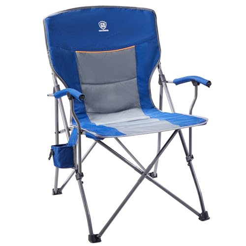 EVER ADVANCED Folding Camping Chairs for Outside, Portable Lawn Chairs Camping Chairs for Adults with Padded Hard Armrest Carry Bag Cup Holder Included, Supports 300LBS