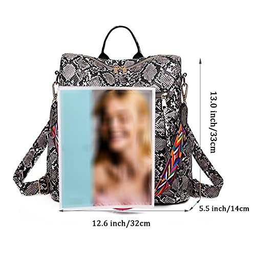 Women's Snake Print Backpack Purse Handbag (Grey) V4120