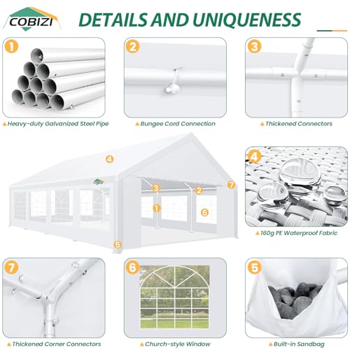 COBIZI 20x40 Party Tent Heavy Duty with Removable Sidewall, White S4012