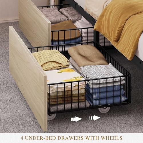 YITAHOME Queen Bed Frame with Bookcase Headboard and 4 Storage Drawers, Black L762695