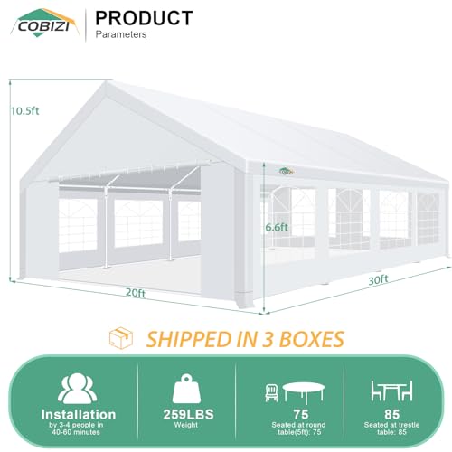 COBIZI 20x40 Party Tent Heavy Duty with Removable Sidewall, White S4012