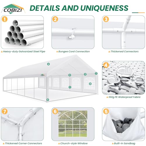 COBIZI 20x40 Party Tent Heavy Duty with Removable Sidewall, White S4012