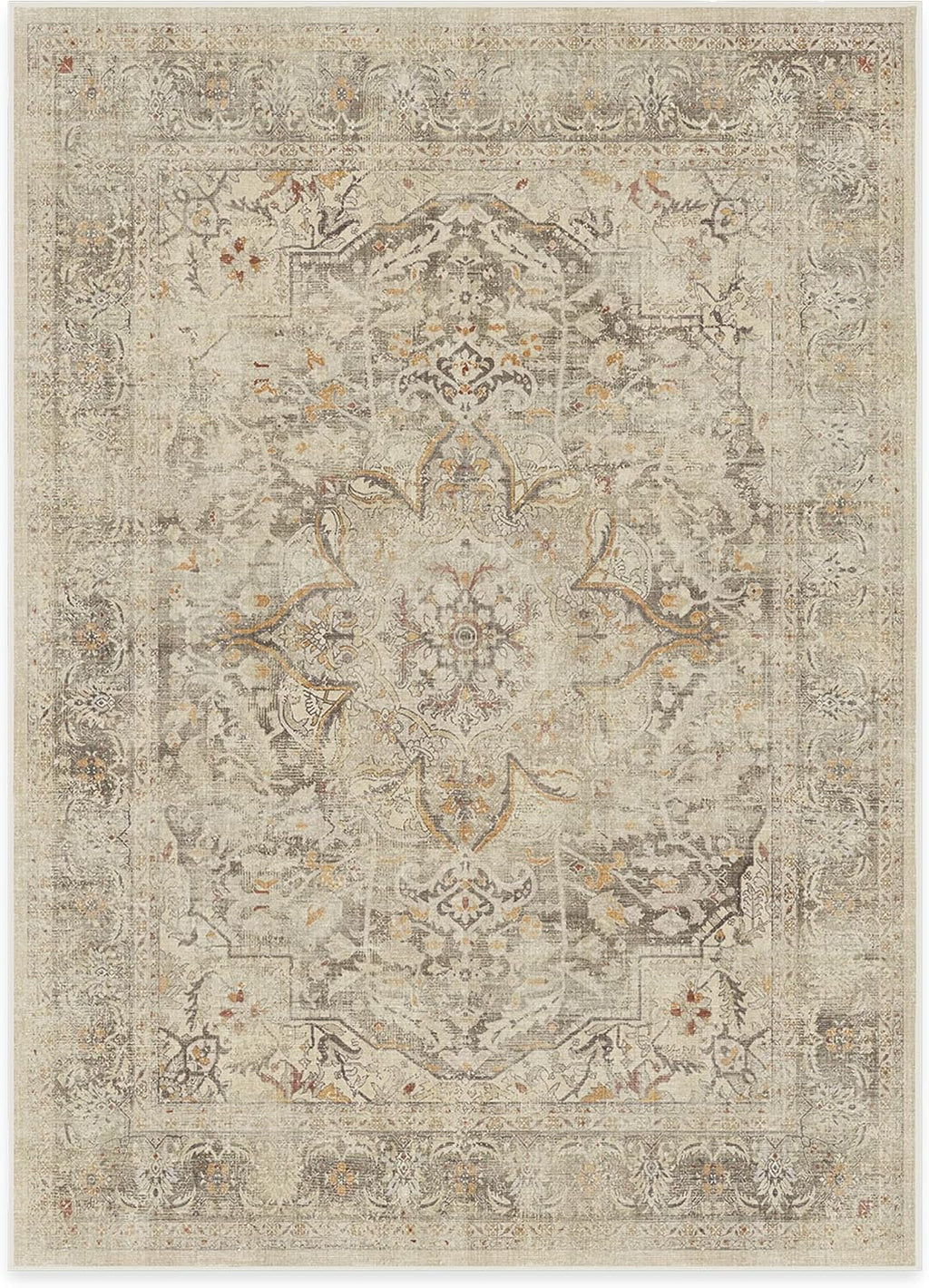 RUGGABLE Sarrah - Machine Washable Rug - Elegant Room Decor and Vintage Area Rug Perfect for Living Room Bedroom Kitchen - Stain & Water Resistant - Pet & Child Friendly - Hazel 5'x7' (Standard Pad)