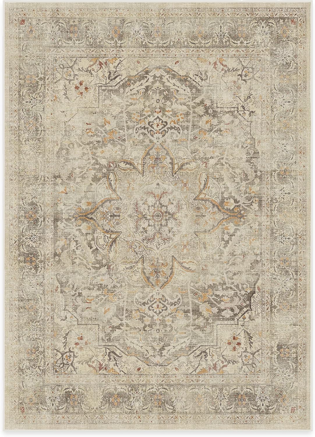 RUGGABLE Sarrah - Machine Washable Rug - Elegant Room Decor and Vintage Area Rug Perfect for Living Room Bedroom Kitchen - Stain & Water Resistant - Pet & Child Friendly - Hazel 5'x7' (Standard Pad)