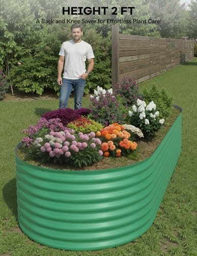 4x2x2Ft Oval Galvanized Steel Raised Garden Bed - Outdoor Metal Planter Box for Vegetables, Flowers, Herbs L43315