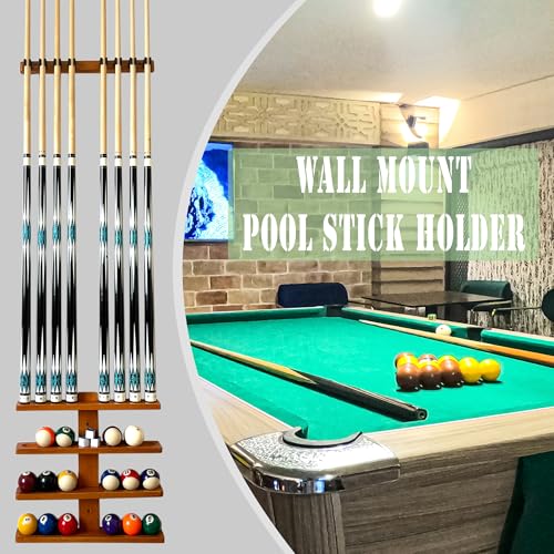 Wall-Mounted Pool Stick Holder Hardwood Rack for 8 Cues, Black Z37042