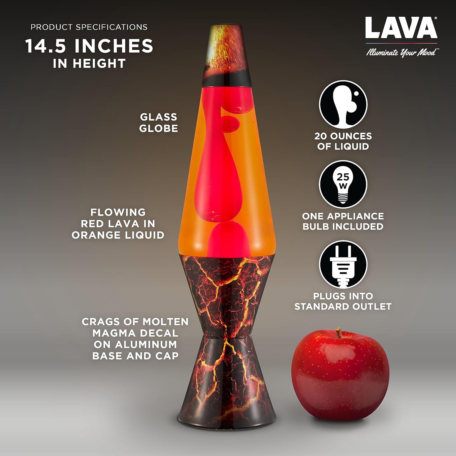 Lava® Lamp 14.5" Volcanic Crags Motion Light, Red Wax & Orange Liquid H99822