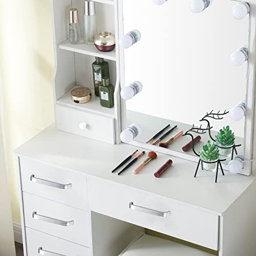 White Makeup Vanity Desk with Lighted Mirror and Drawers Z373651
