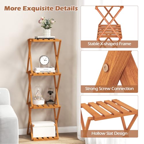 Giantex 4-Tier Foldable Wooden Plant Stand, No Assembly Required G68483